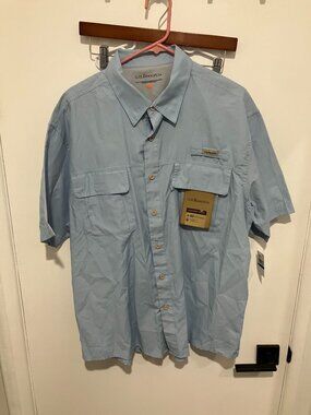 G. H. Bass & Co. Men's Explorer Series Short Sleeve Fishing Shirt, Light Blue, X